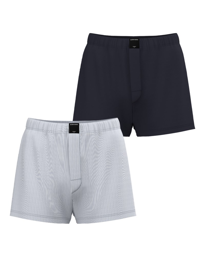 Boxer cotton stretch 2-pack white/ navy 1