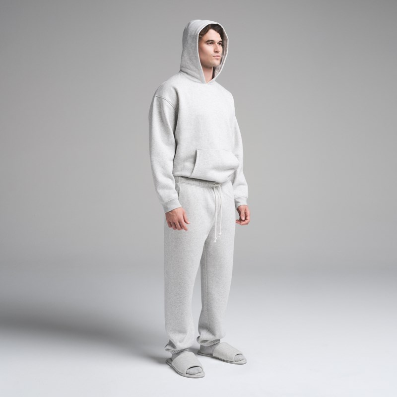 Hoodie fleece lounge light heather grey 5