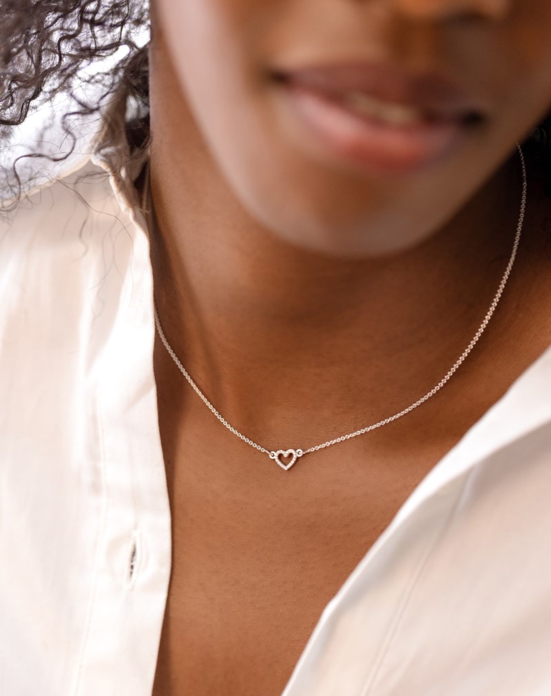 Halsband snap stone heart silver 2