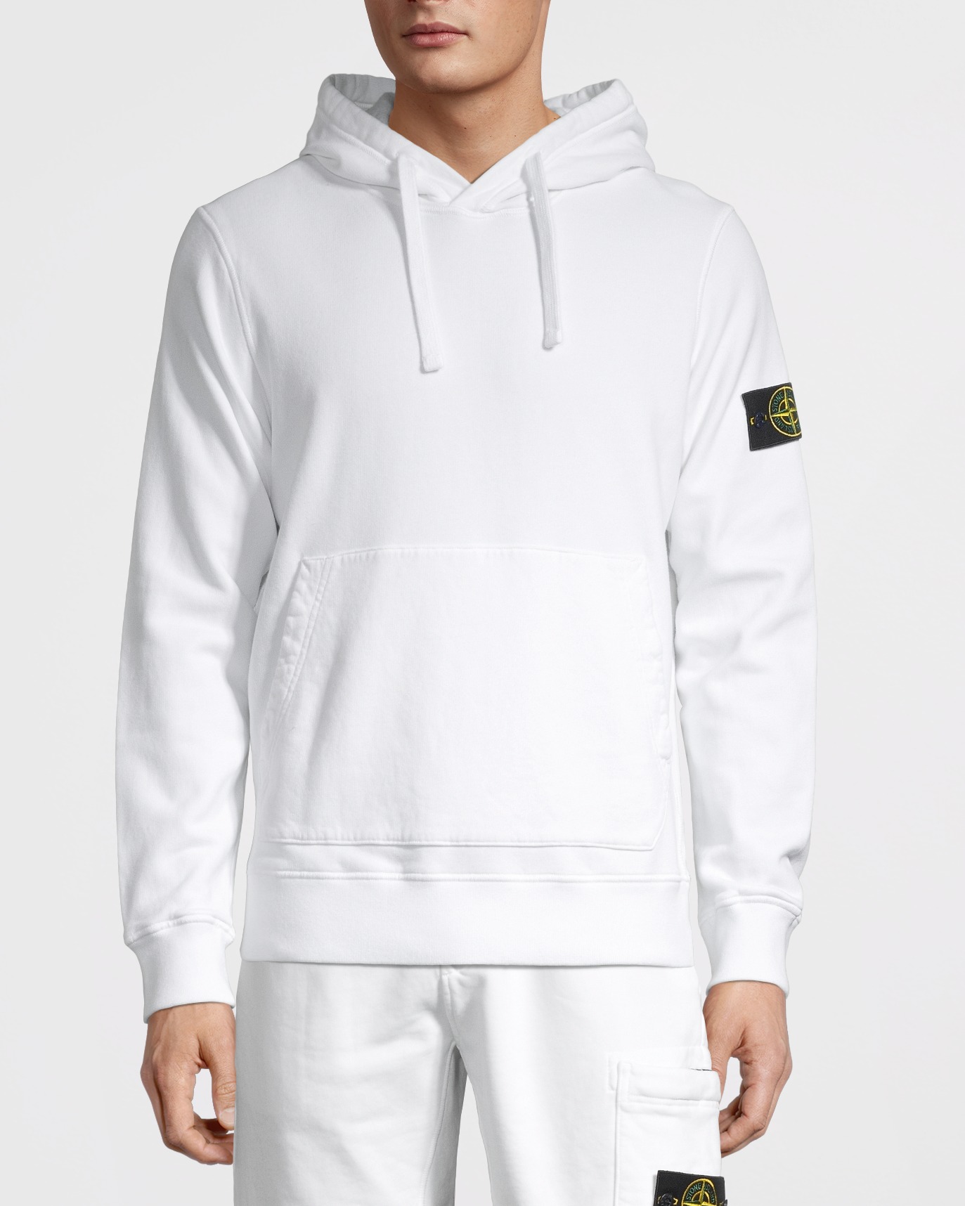 White Hoodie With Stone Island Badge | escapeauthority.com