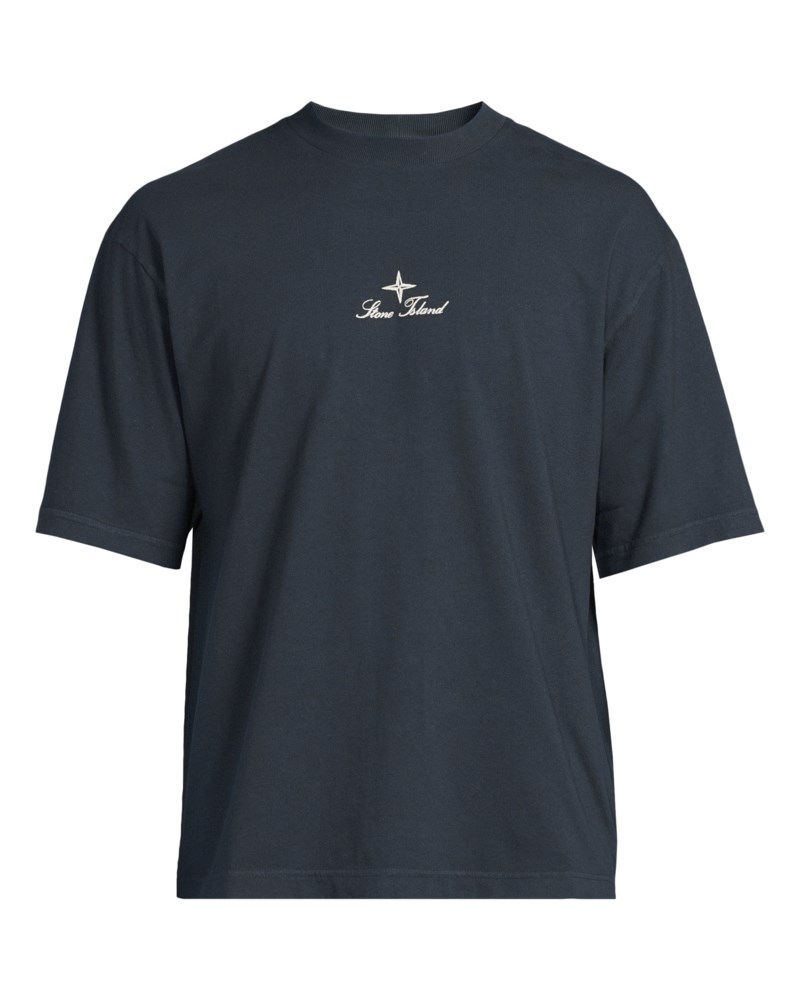 T-shirt combed cotton jersey multiaxial sashiko navy blue 1