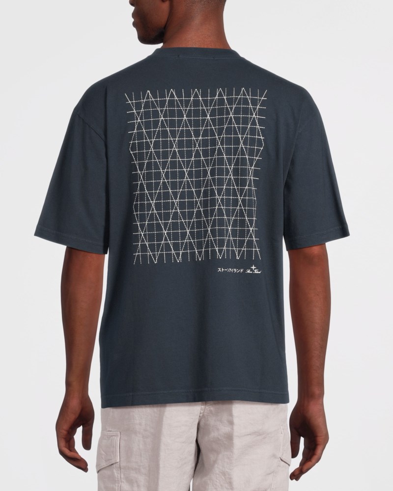 T-shirt combed cotton jersey multiaxial sashiko navy blue 4