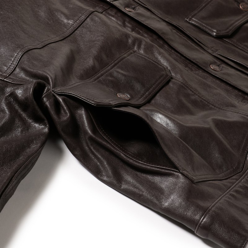 Skinnjacka short d.brown 4