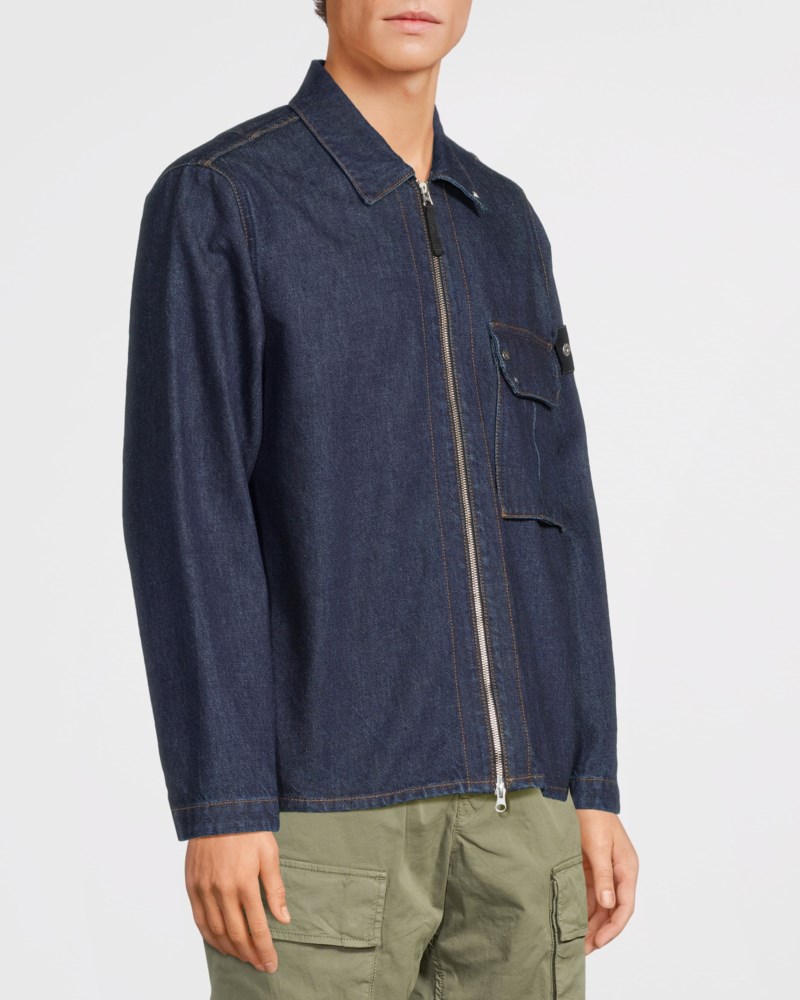 Stone Island Overshirt denim raw zip jeansjackor herr – bild 3