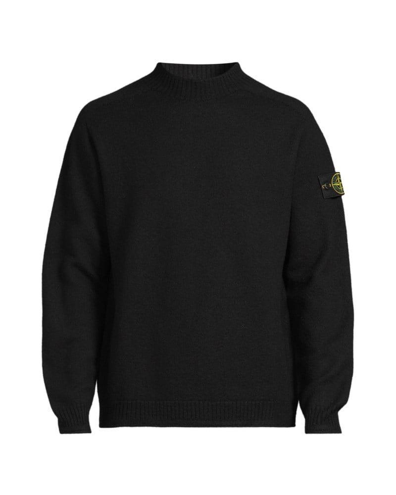Stickad tröja regular-fit mock neck with rolled edges