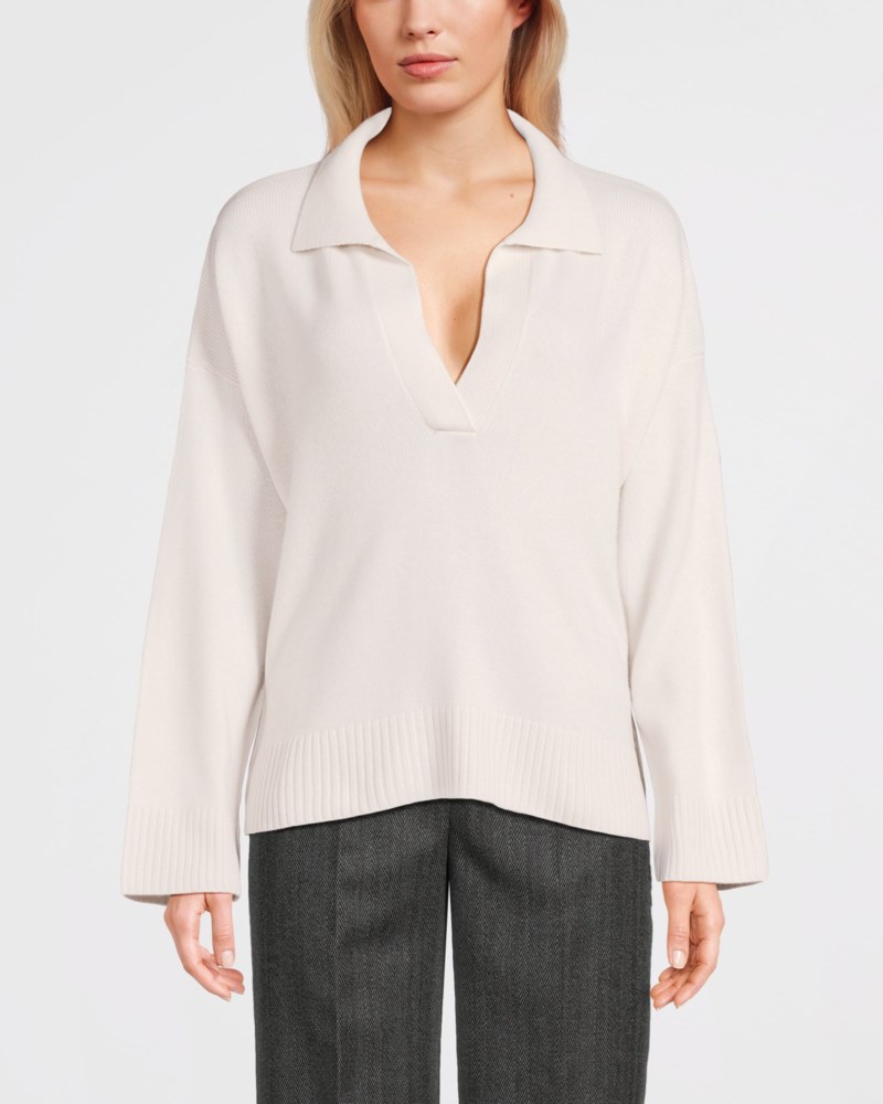 Stickad tröja chunky open collar ljusgrå 2