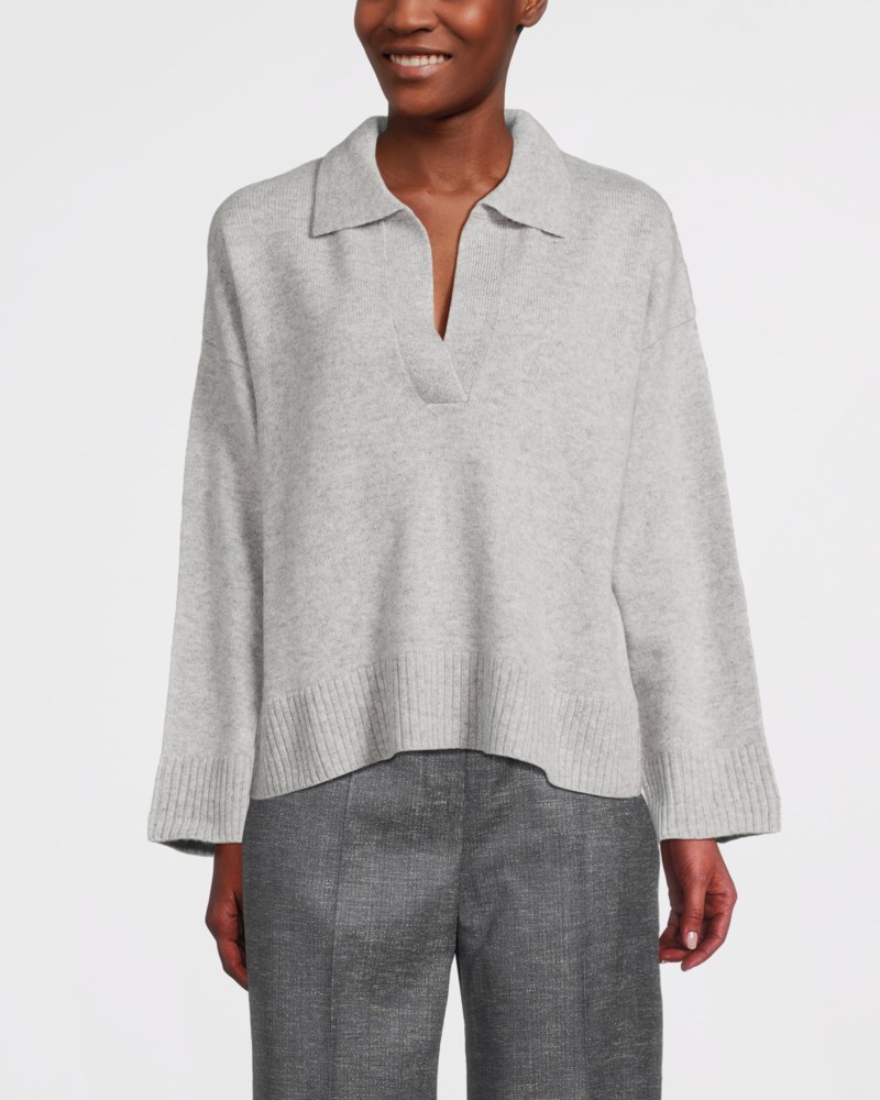 Stickad tröja chunky open collar ljusgrå 2