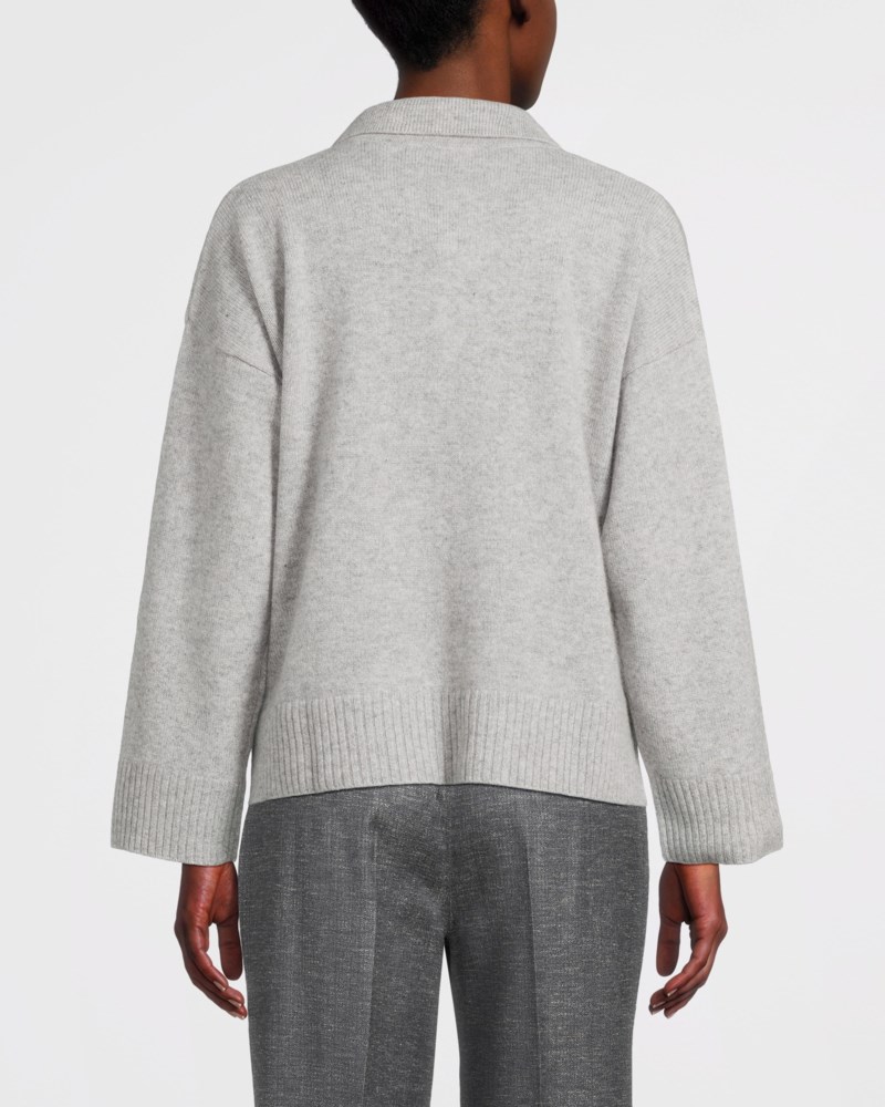 Stickad tröja chunky open collar ljusgrå 4