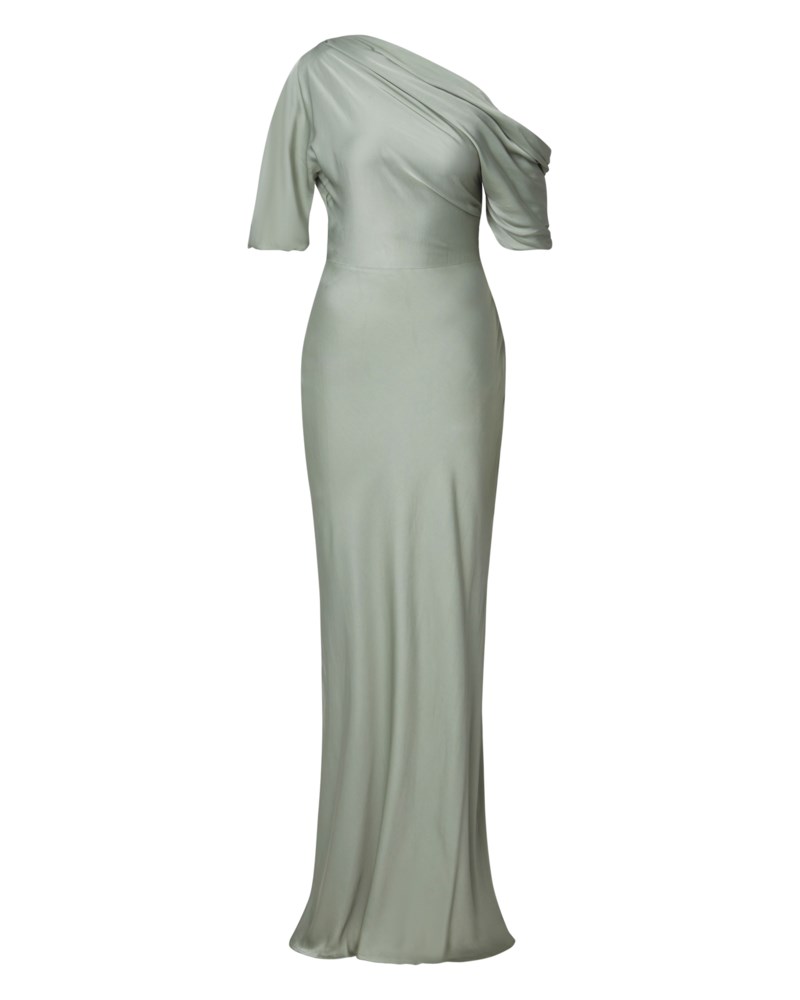 Klänning marisa asymmetrical satin maxi sage 1