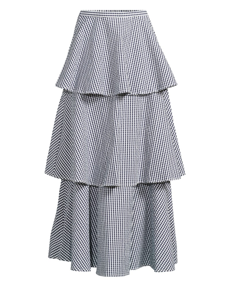 Kjol seersucker flounce navy checks 1