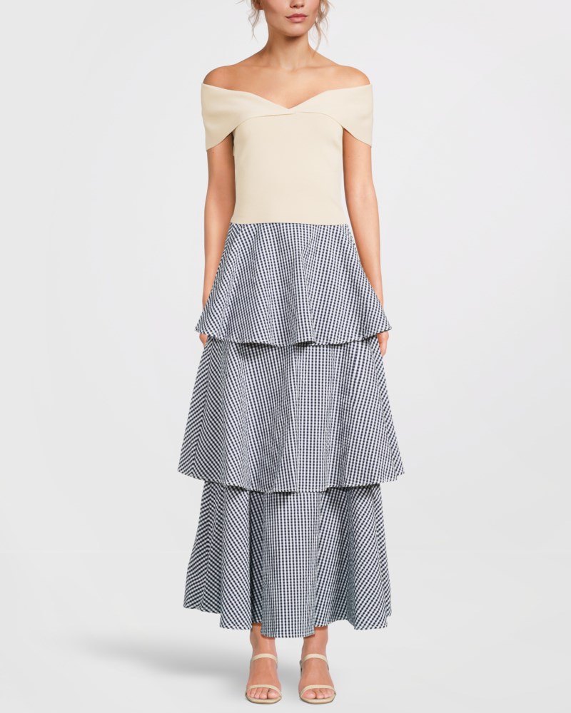 Kjol seersucker flounce navy checks 2