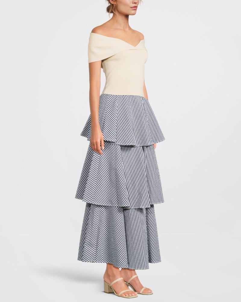 Kjol seersucker flounce navy checks 3