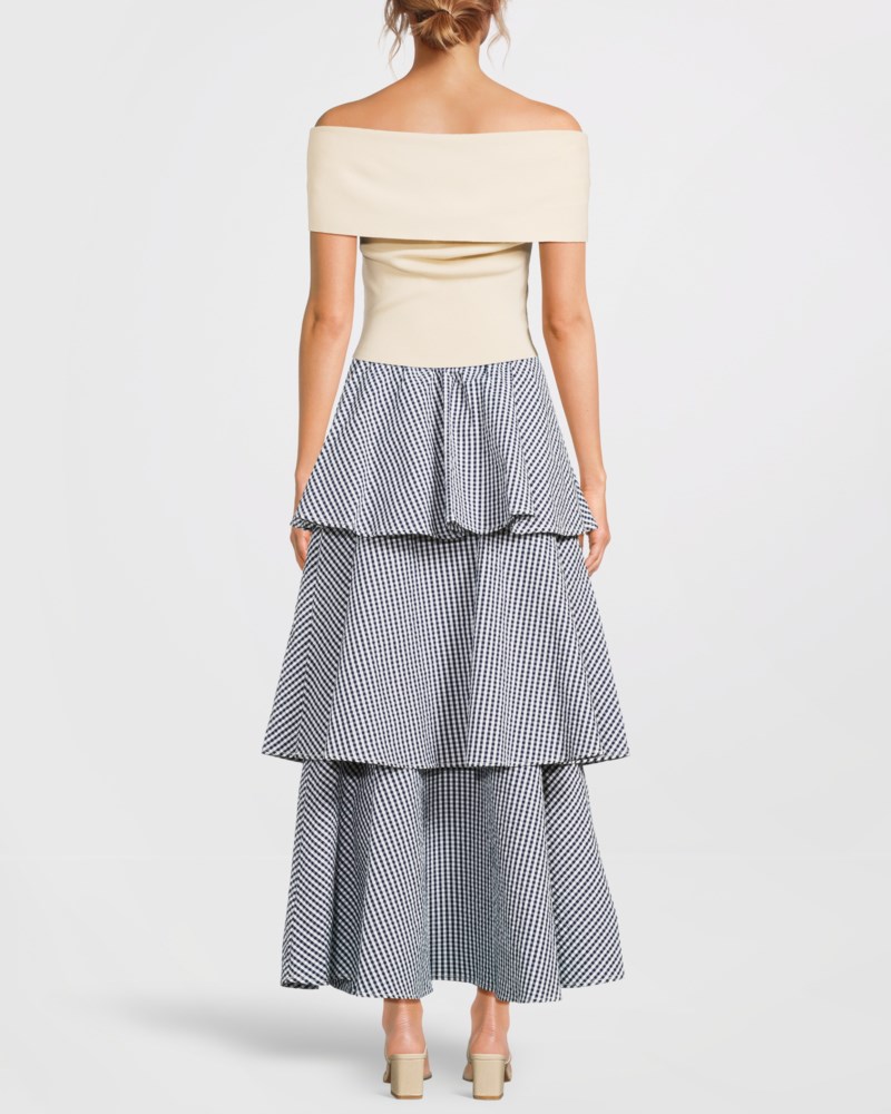 Kjol seersucker flounce navy checks 4