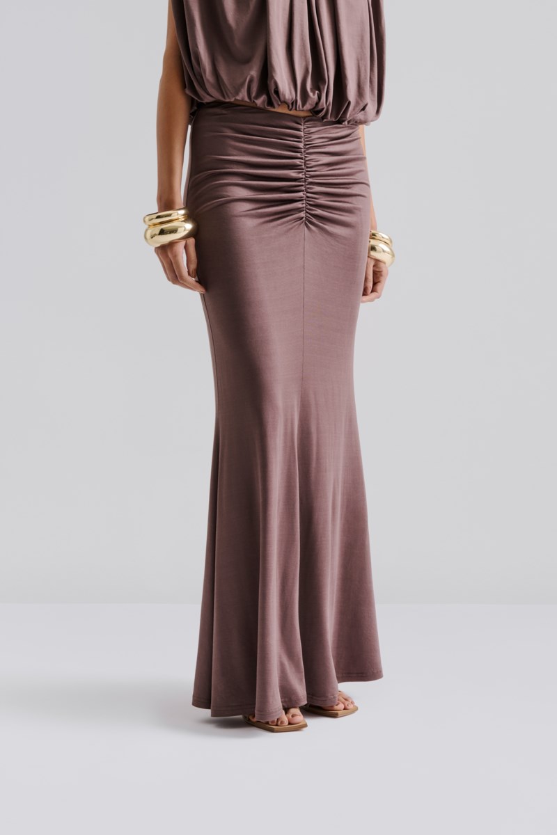 Kjol majori ruched jersey maxi chocolate 2