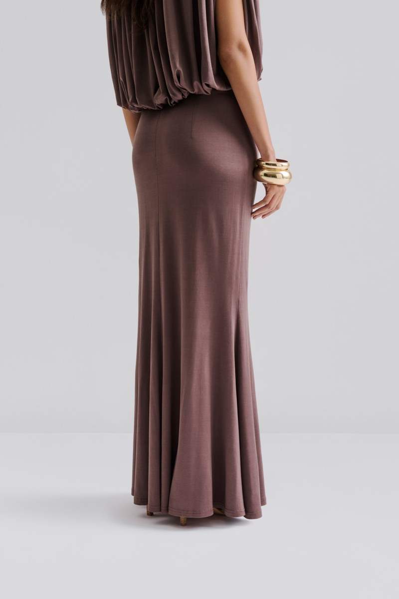 Kjol majori ruched jersey maxi chocolate 3