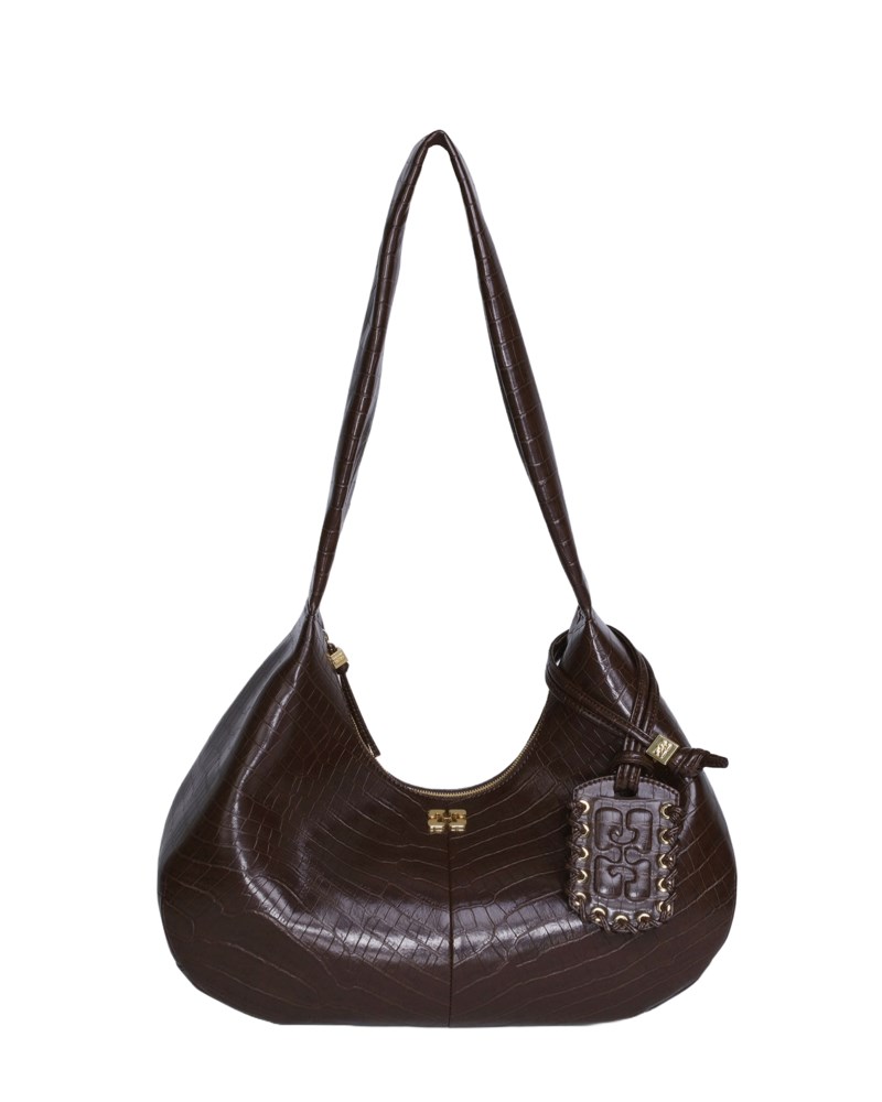 Väska bou hobo medium croco chocolate fondant 1