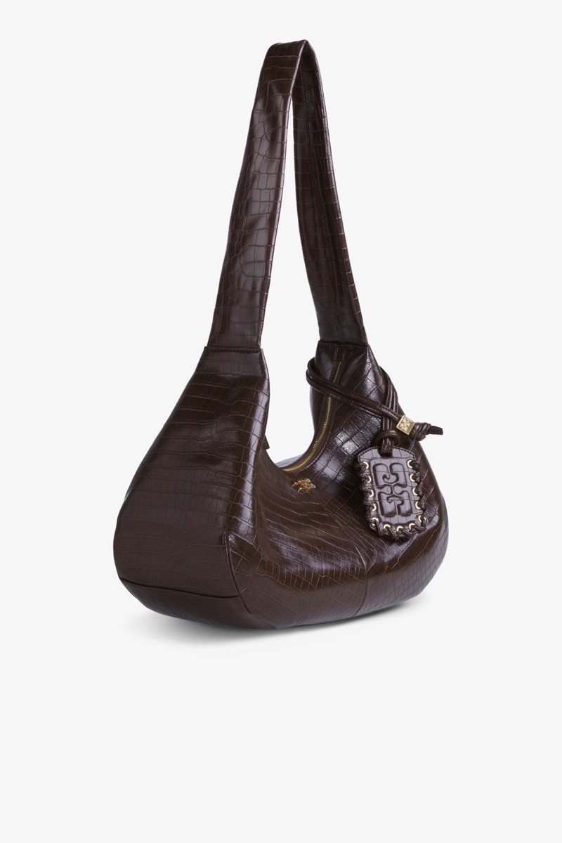 Väska bou hobo medium croco chocolate fondant 2