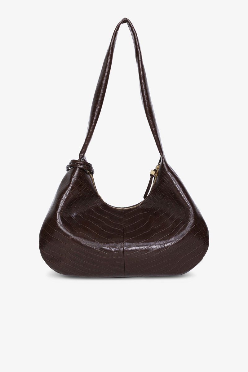 Väska bou hobo medium croco chocolate fondant 3