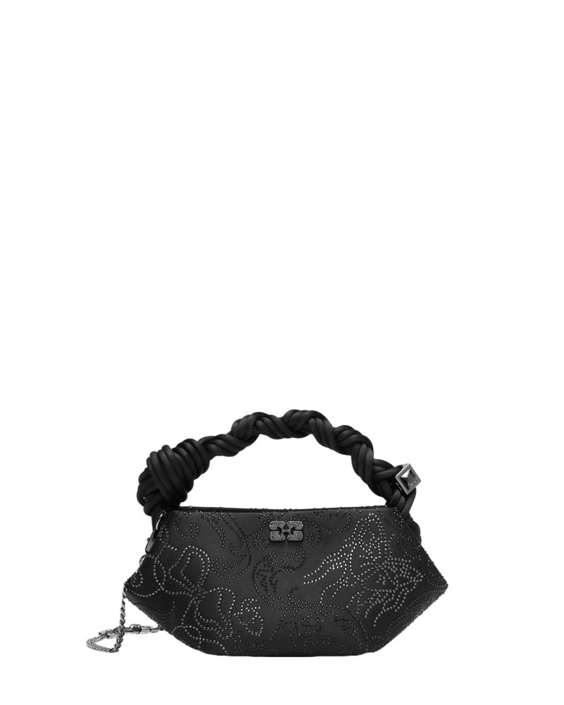 Väska bou bag mini flower strass satin svart 1