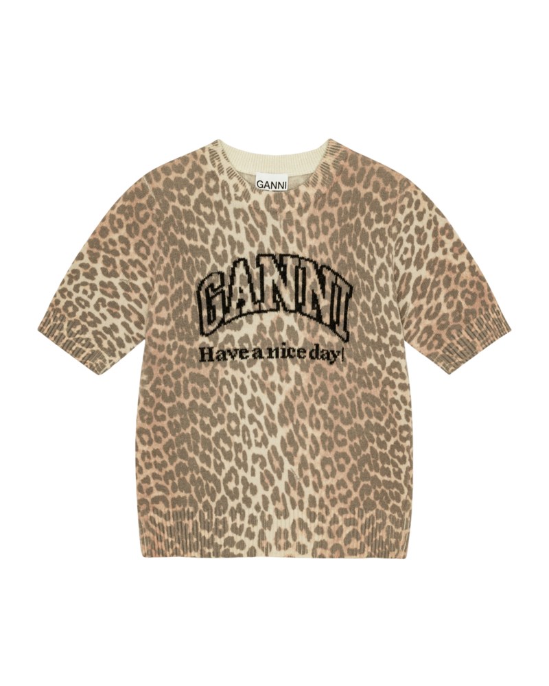 T-shirt graphic wool mix printed leopard beige 1