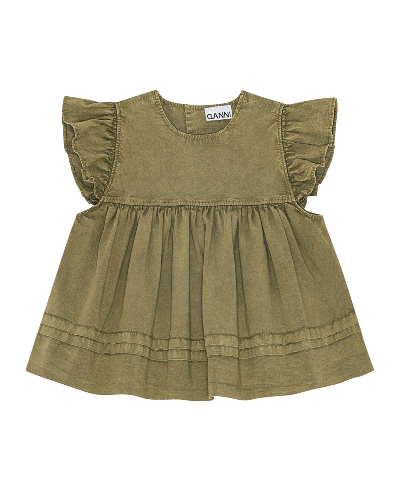 Topp washed stretch cotton frill sleeve 1