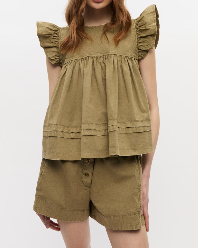 Topp washed stretch cotton frill sleeve 3