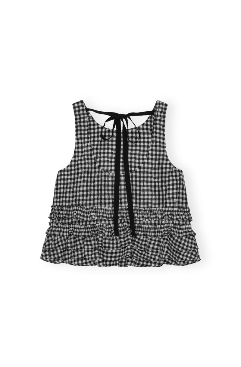 Topp crinkled taffeta check open back frill 2