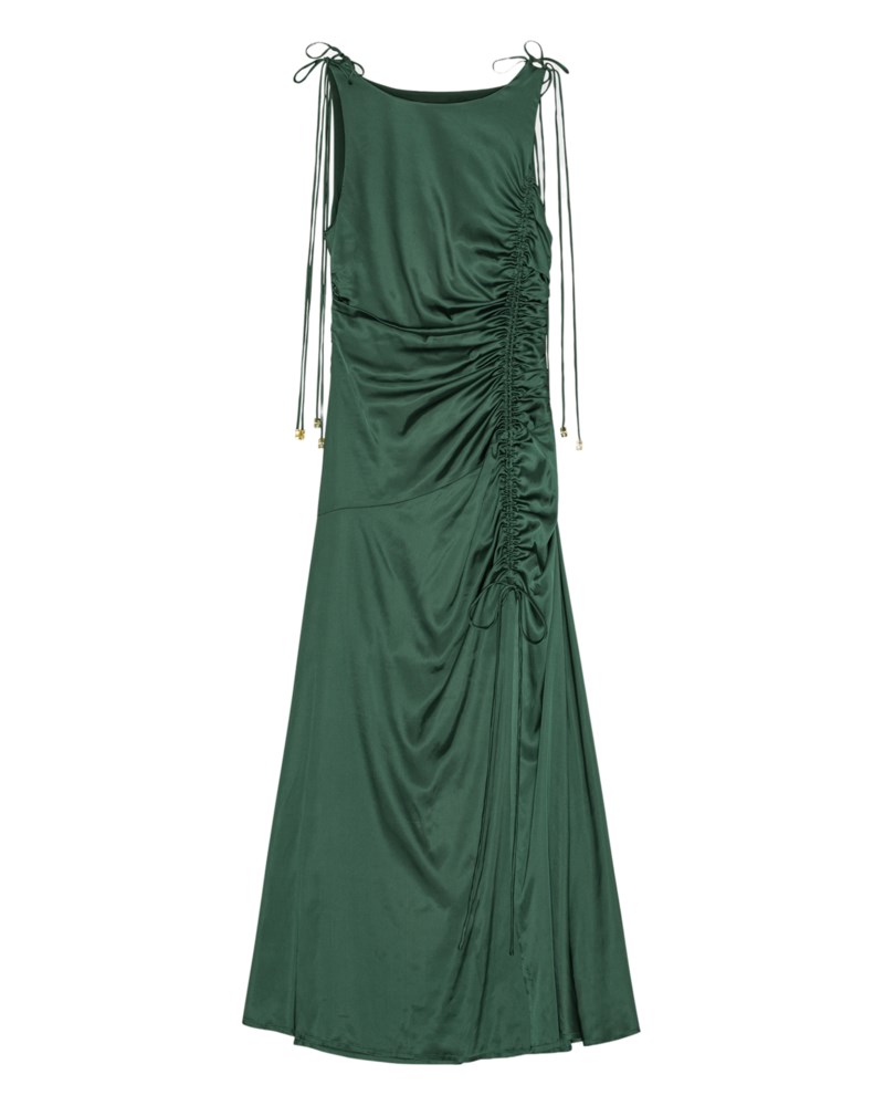 Klänning solid stretch satin gathered long 1