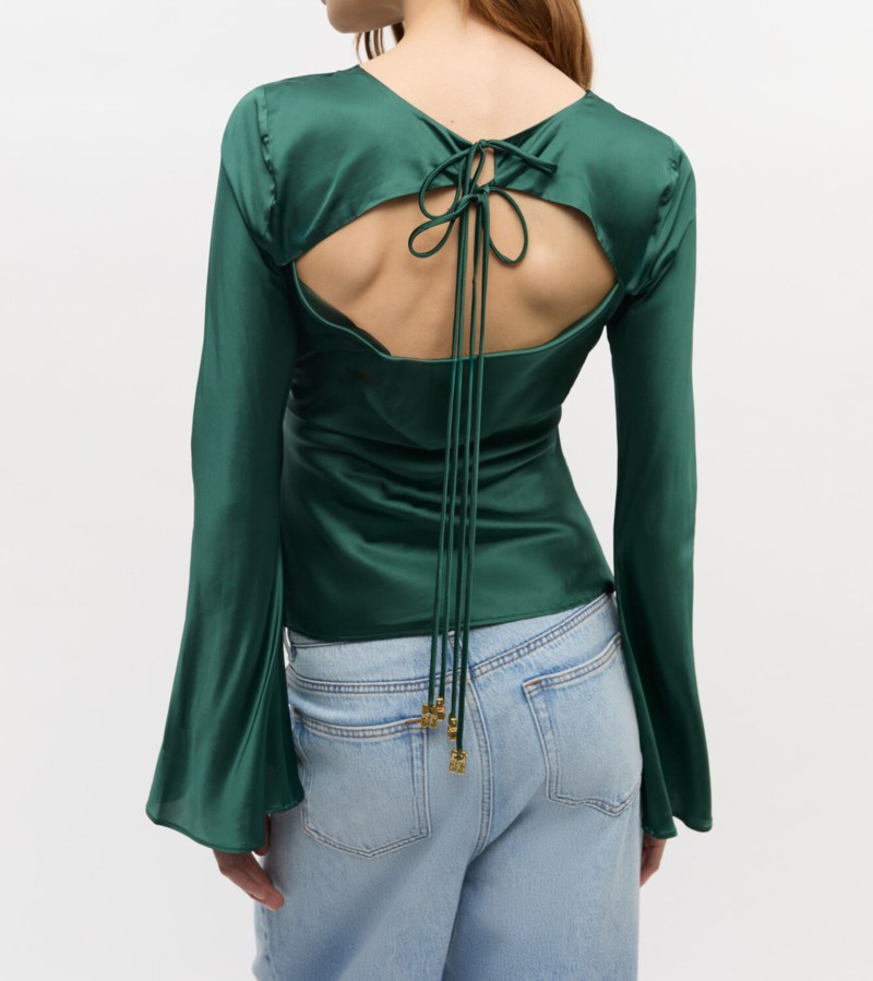 Blus solid stretch satin long 2