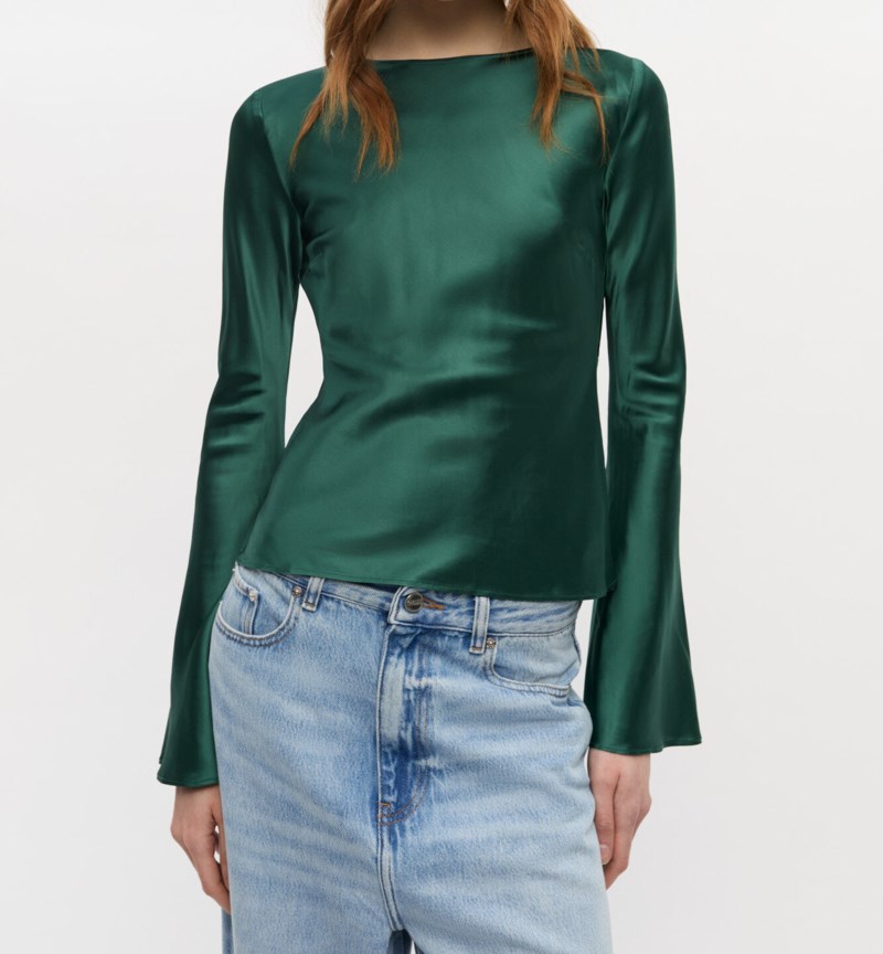 Blus solid stretch satin long 3