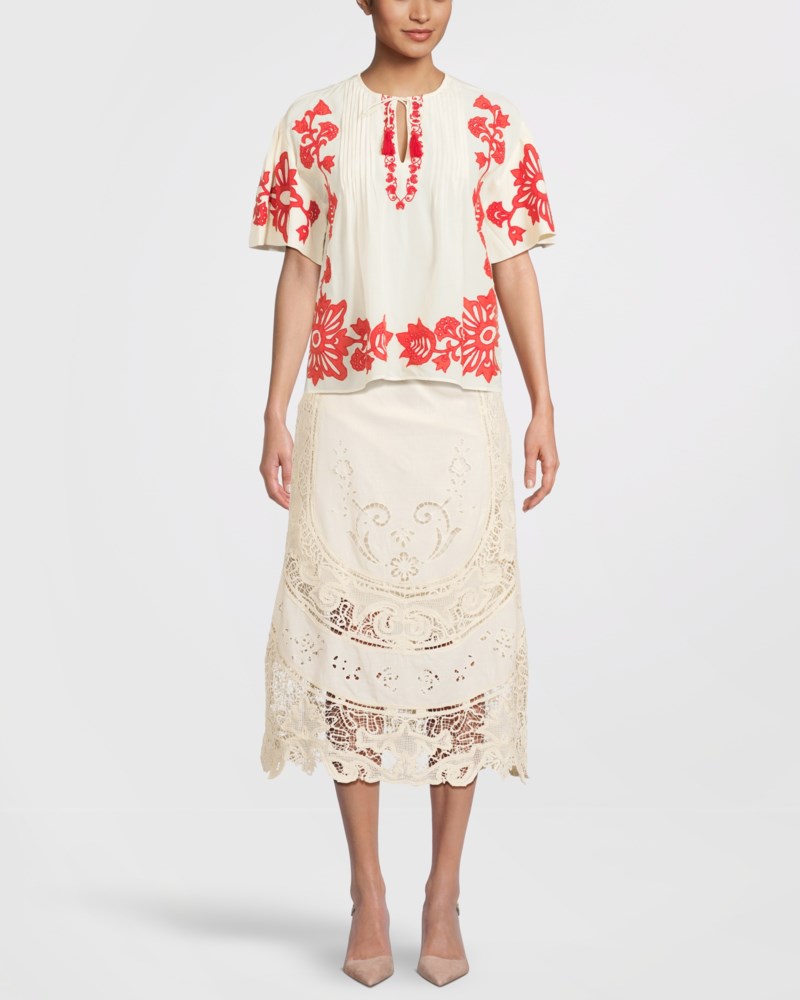 Blus liliana applique s slv vit/röd 2