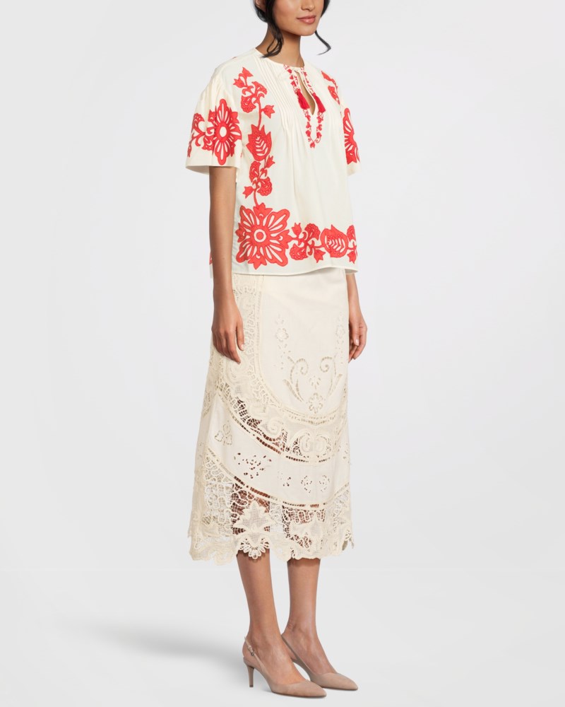 Blus liliana applique s slv vit/röd 3
