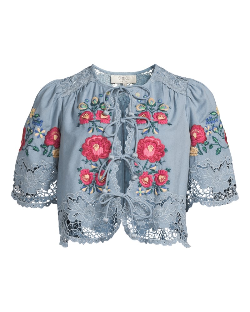 Rosaline embroidery s slv top blue 1