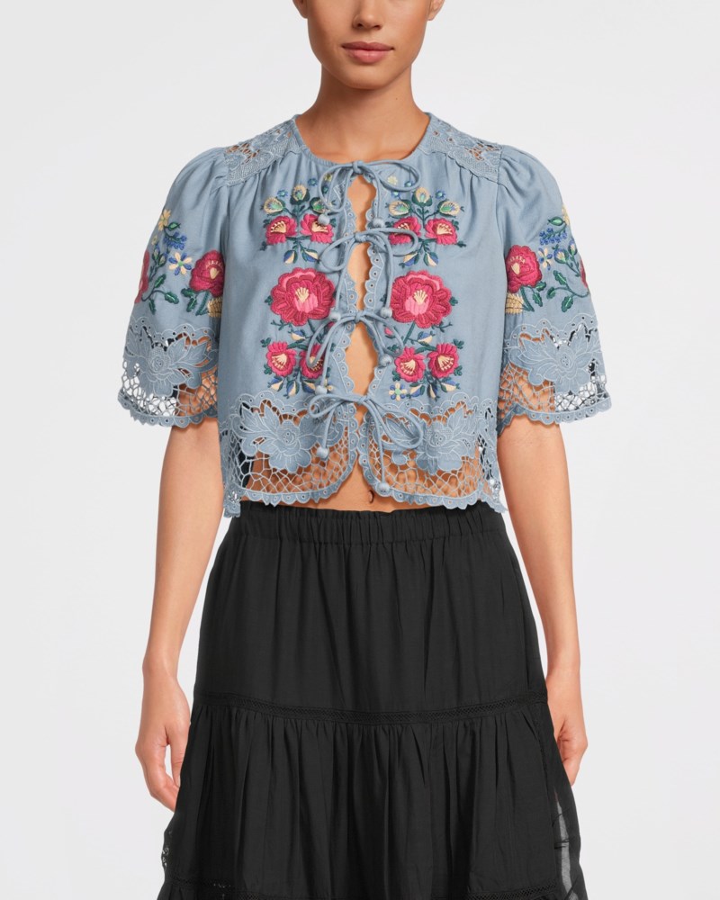 Rosaline embroidery s slv top blue 2