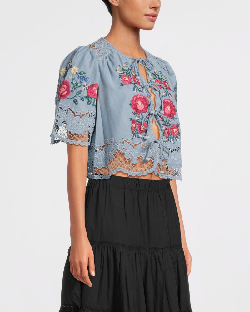 Rosaline embroidery s slv top blue 3
