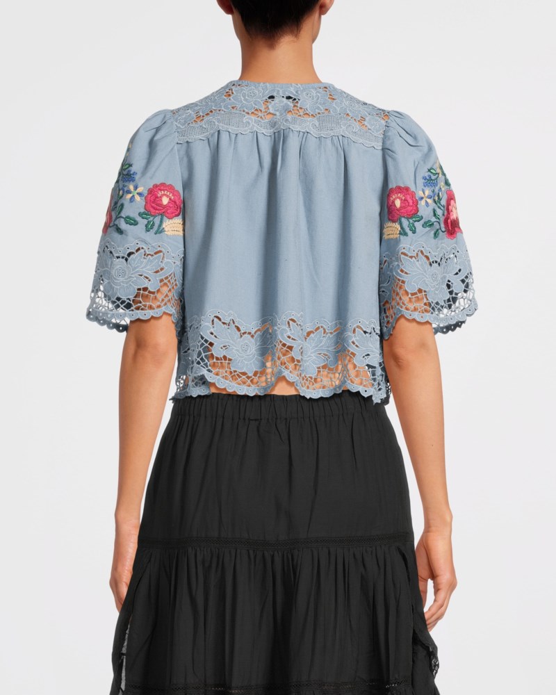 Rosaline embroidery s slv top blue 4