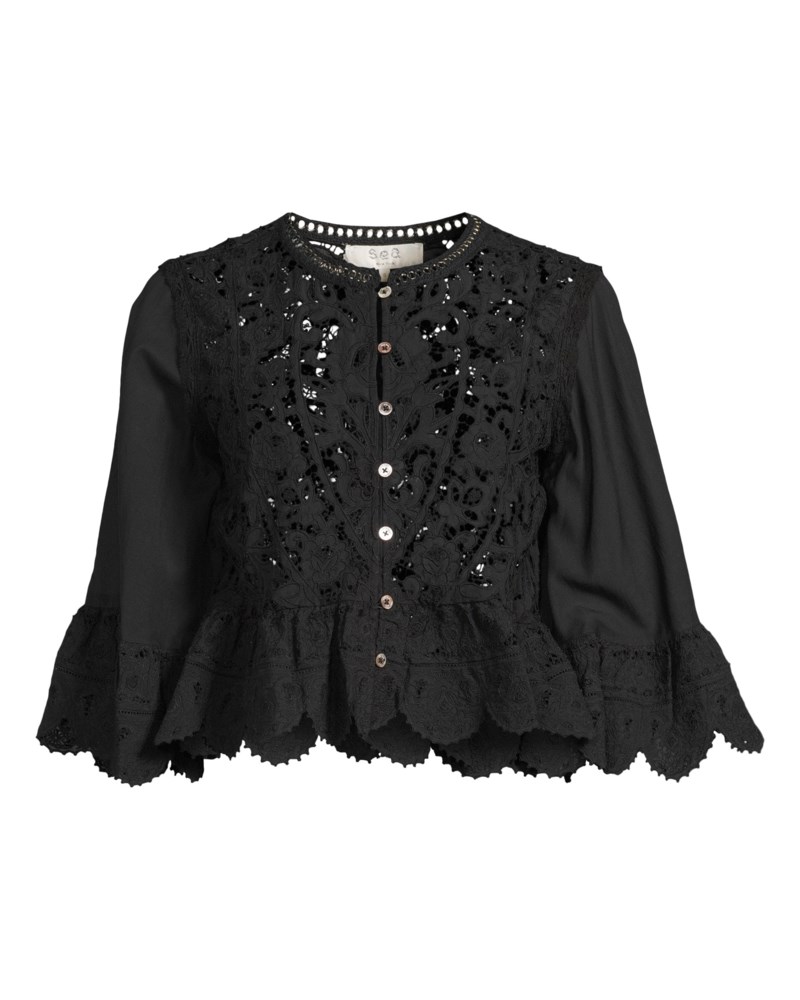 Shanna lace 3/4 slv top svart 1