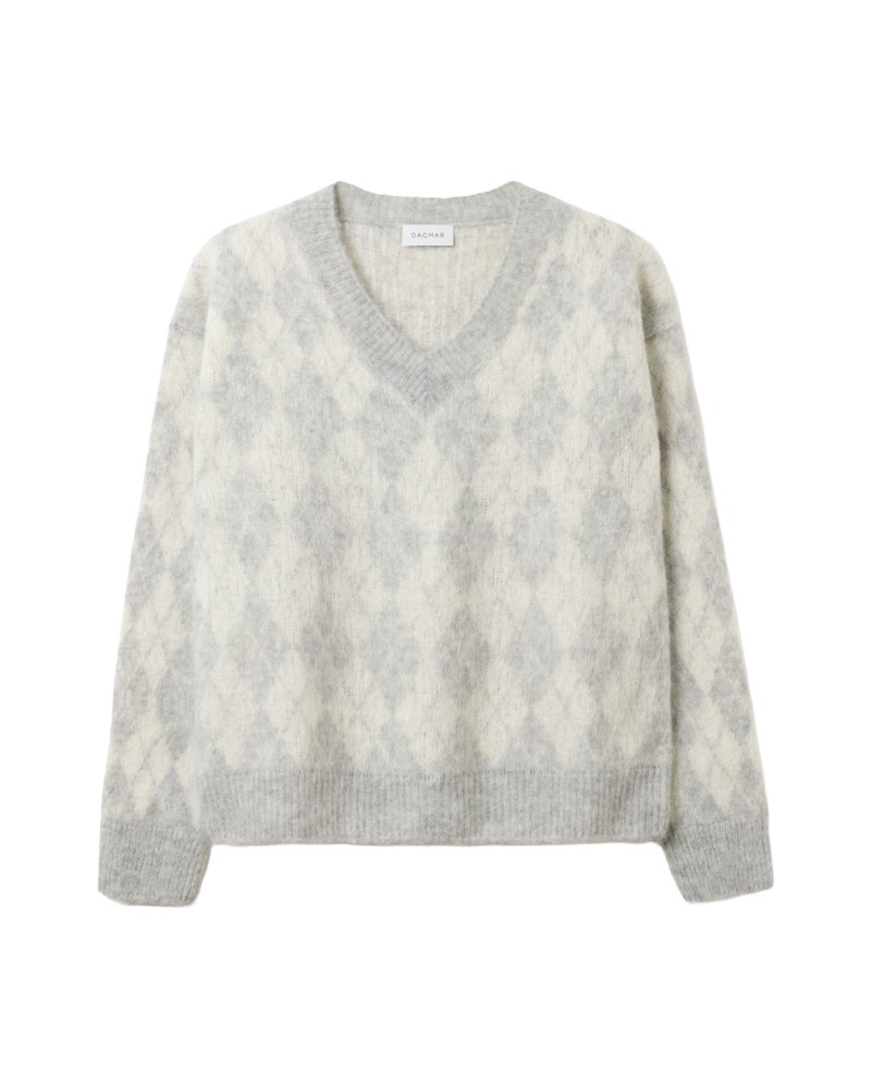 Tröja brushed argyle knit light grey/offwhite 1