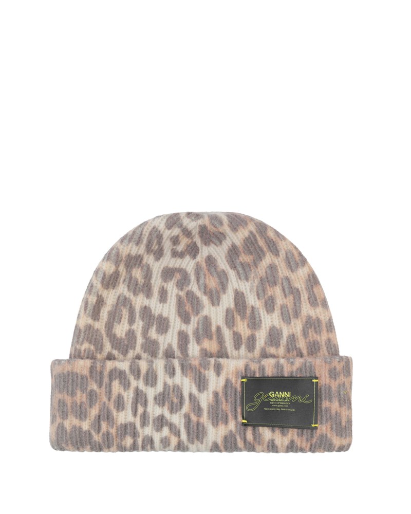 Mössa graphic wool mix printed leopard brun 1