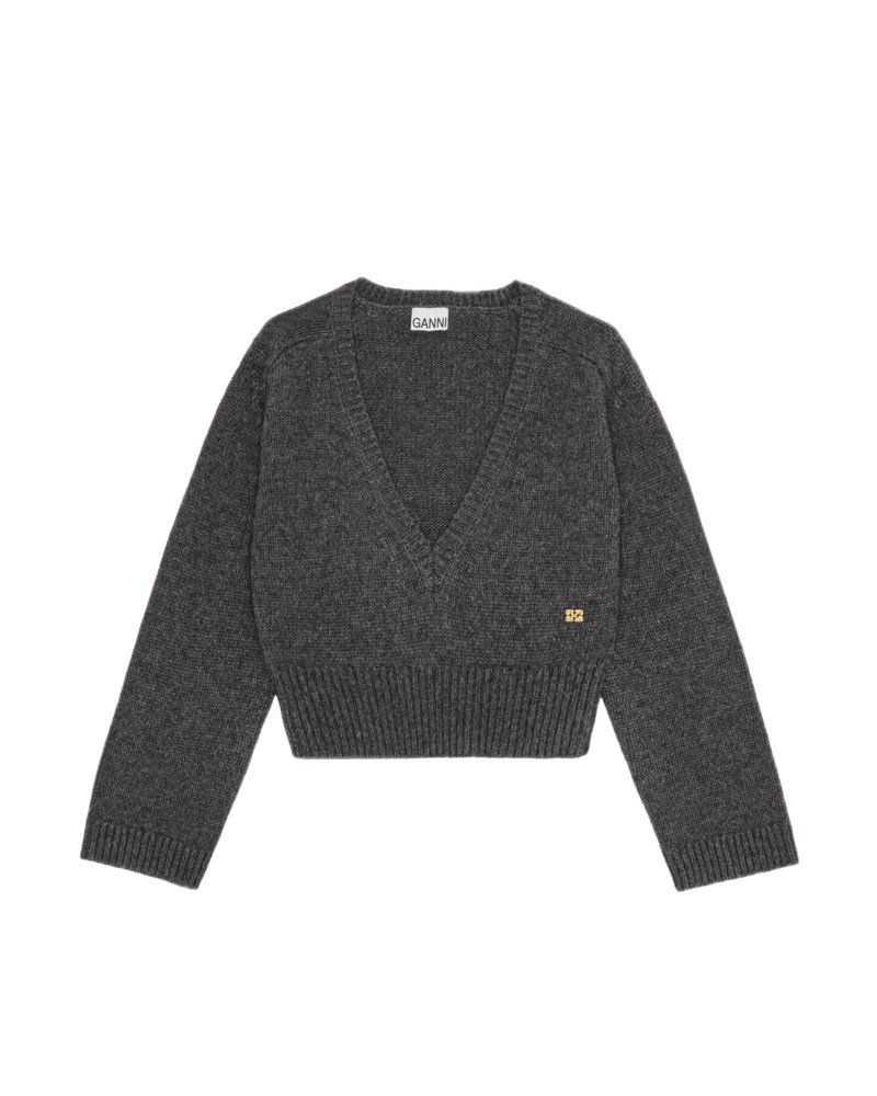 Tröja wool yak mix deep v-neck grå 1