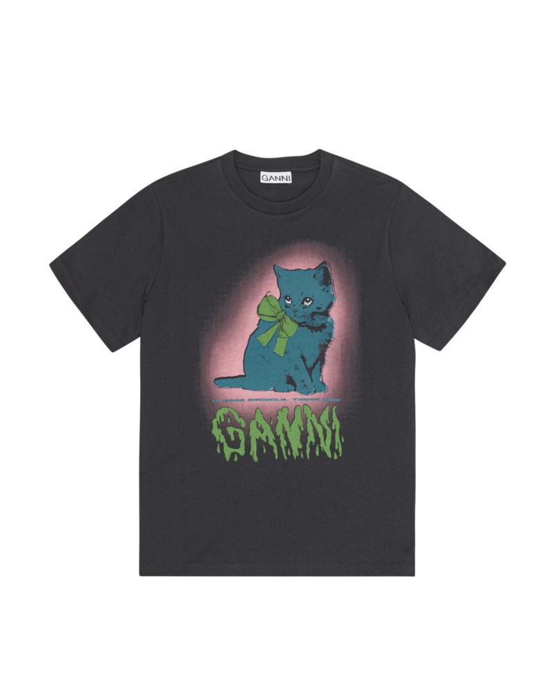 T-shirt basic neon kitty vit 1