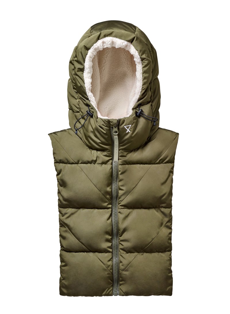 Pull-on hood kaki & ecru fake shearling