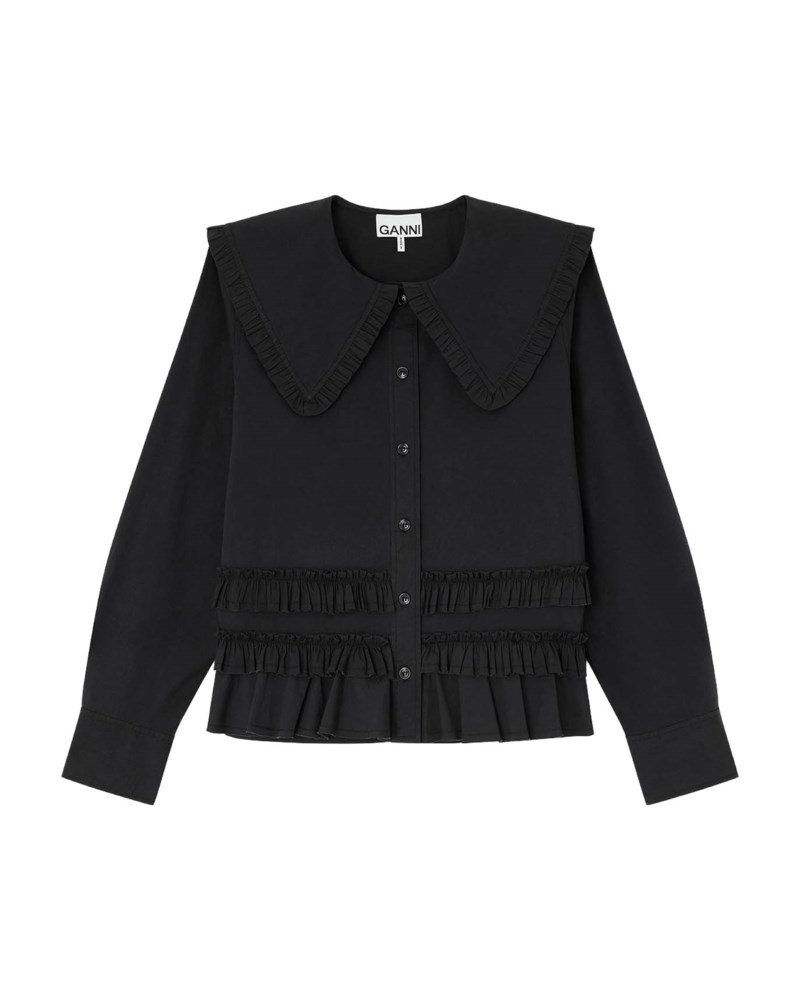Blus stretch cotton w frills 1