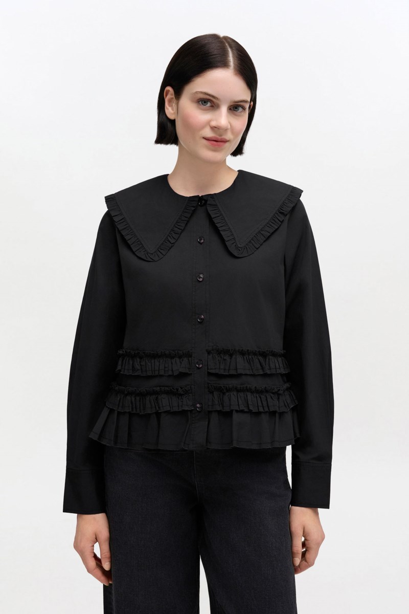 Blus stretch cotton w frills 2