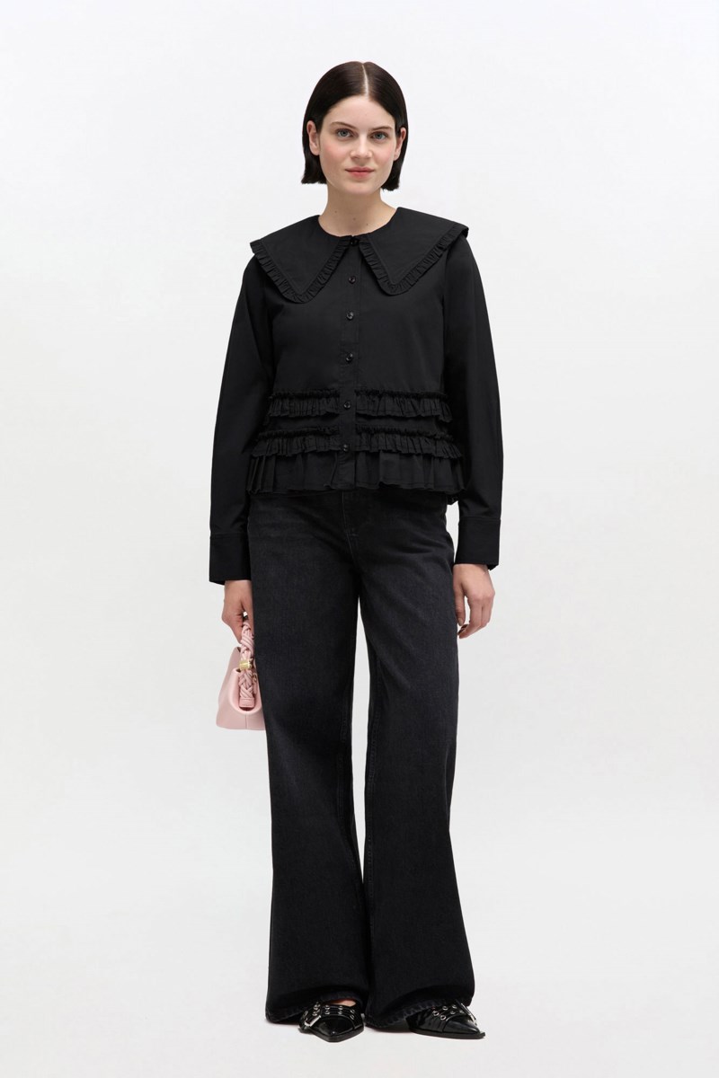 Blus stretch cotton w frills 3