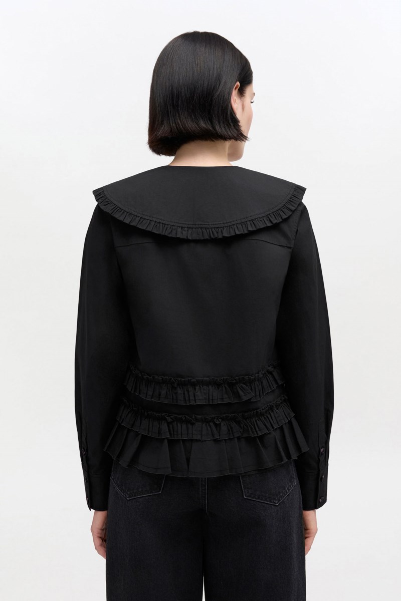 Blus stretch cotton w frills 4