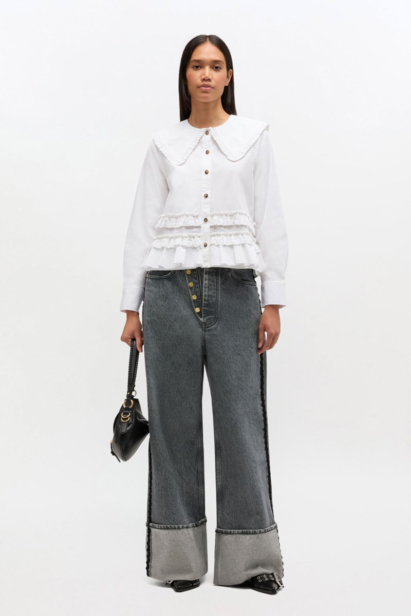 Blus stretch cotton w frills 3