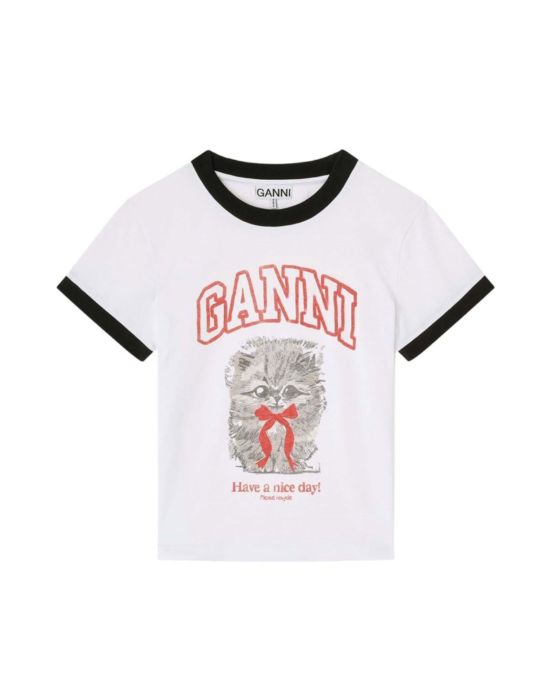 T-shirt basic cotton jersey margot kitty print bright white 1