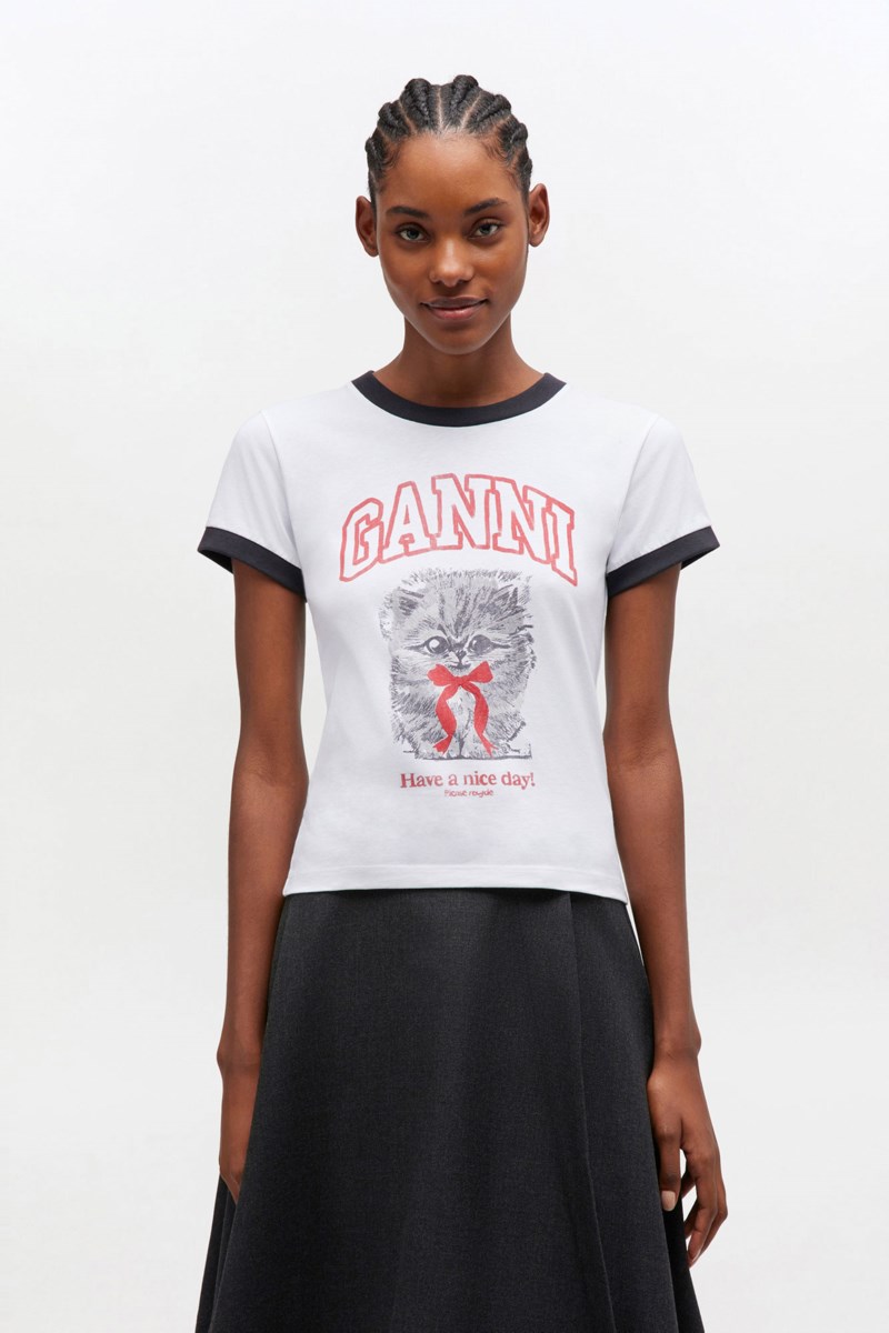 T-shirt basic cotton jersey margot kitty print bright white 2