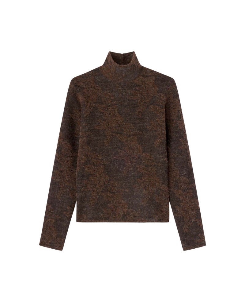 Tröja sheer flower jacquard mockneck chocolate plum 1